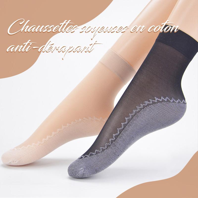 Chaussettes Soyeuses en Coton Anti-dérapant, 5 paires