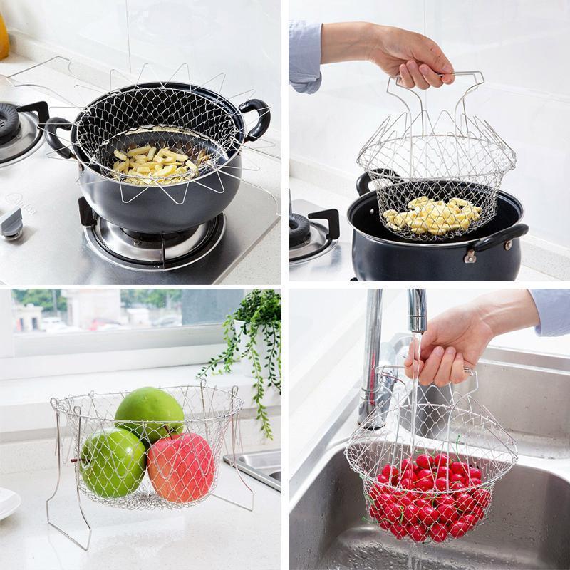 Friture Panier de Chef Pliable en Acier Inoxydable